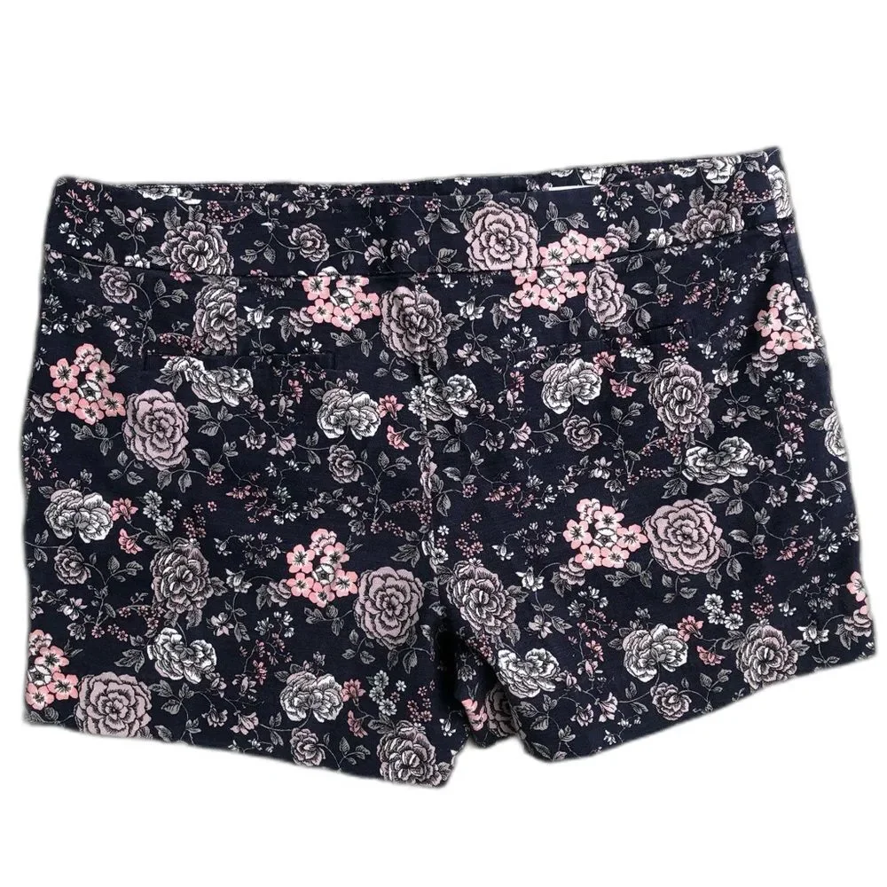 LOFT Riviera Floral Shorts Navy Blue Cotton Tailored Summer Shorts 4” Inseam